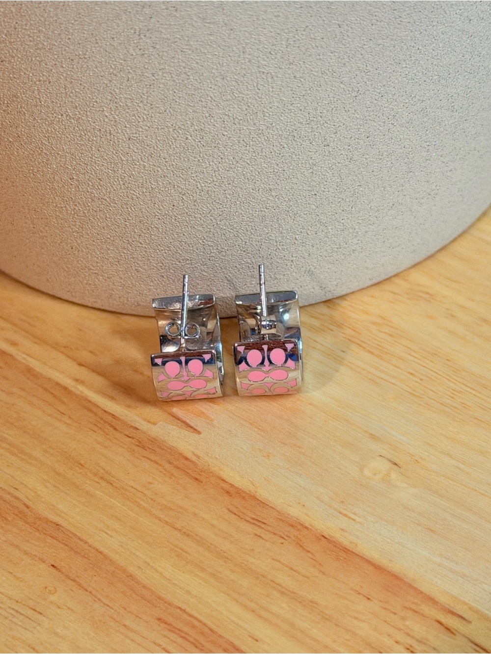 Coach Pink Silver Signature Hoop Earrings - Picture 7 of 10